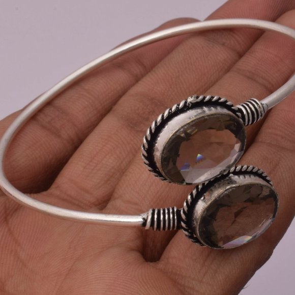 Hand Crafted Jewelry - Handmade Glass Smoky Quartz 925 Silver Bangle